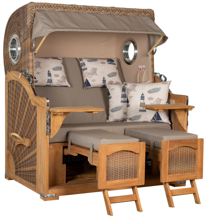 Strandkorb Rantum Grande Bullauge Teak PE Banana Dessin 540